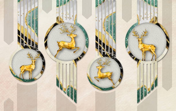 istock 3d mural illustration wallpaper golden deer in circles with lines . modern abstract background for wall art 1297180249