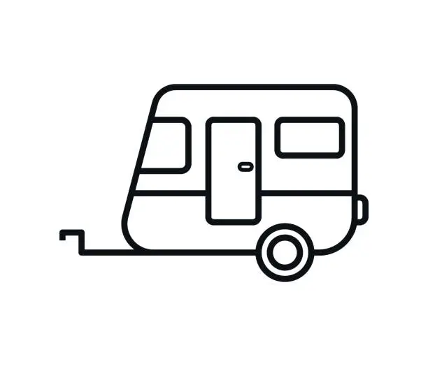 Vector illustration of caravan vector line icon, sign, illustration on white background, editable strokes