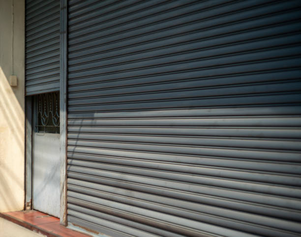 istock Corrugated metal sheet,Slide door ,Roller shutter texture 1297180916