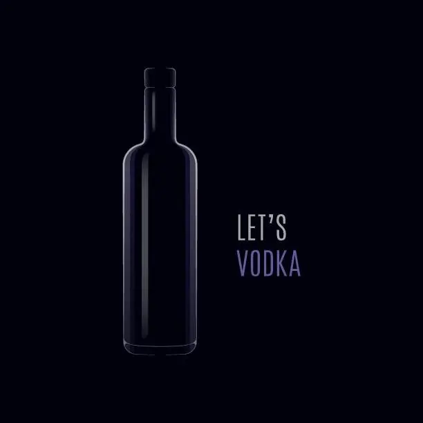 Vector illustration of Vodka dark design. Bottle of vodka with cap on black background