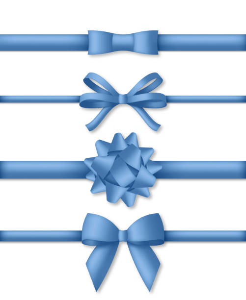 istock Decorative blue bow with ribbons. Gift box wrapping and holiday decoration. Vector illustration 1297189354