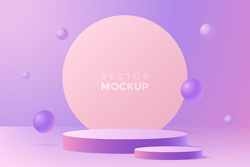 Abstract background in pastel colors with podium for product presentation . 3d scene in minimal style with two round pedestal. Ideal for advertisement, package showing, web banner. Vector eps 10.