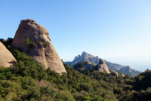 Montserrat jagged multi peaked mountain in Catalonia Spain