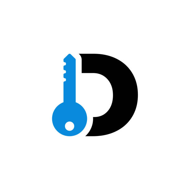 vektor-logo-buchstabe sicherheit blauschlüssel d - d key stock-grafiken, -clipart, -cartoons und -symbole