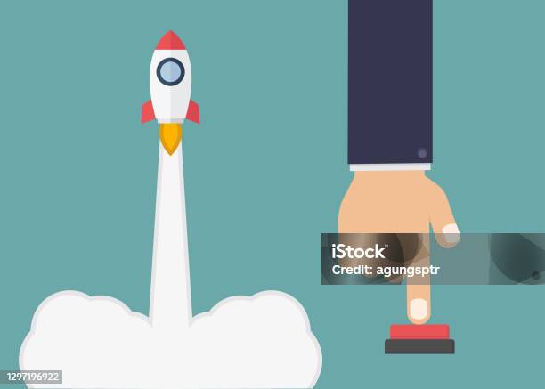 Push Rockets Business Hand Push Rocket Button Vector Stock Illustration - Download ...