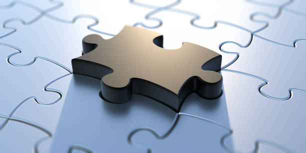 istock Jigsaw puzzle background, one piece out. 3d illustration 1297197203