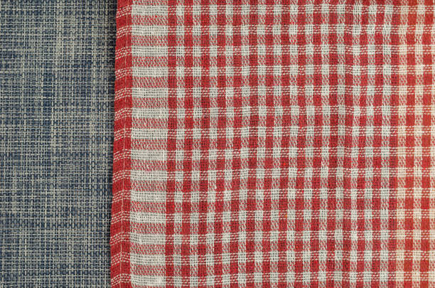 istock Red checkered blue denim cloth napkin. 1297198983