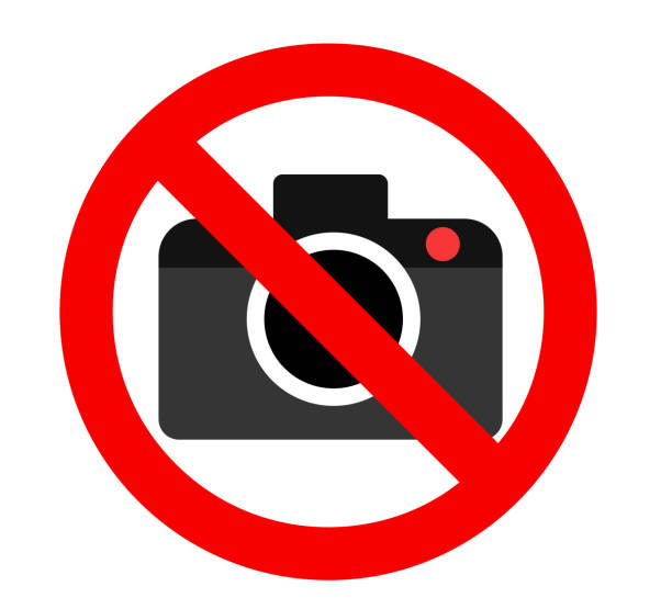 photography prohibited sign, photography not allowed symbol, camera ban vector icon, eps 10 photography prohibited sign, photography not allowed symbol, camera ban vector icon, eps 10 no photographs sign stock illustrations
