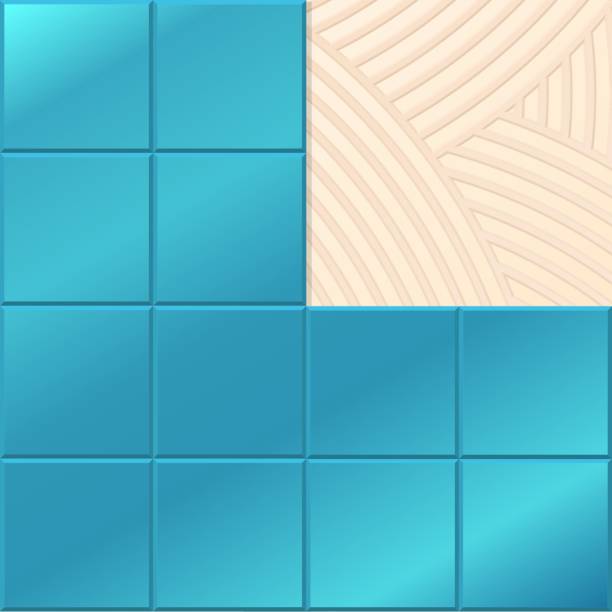 ilustrações de stock, clip art, desenhos animados e ícones de vector illustration blue ceramic tiles installing with adhesive. realistic tiles and tile adhesive in flat cartoon style. tile glue for laying tiles on floors and walls. construction material. - tile adhesive