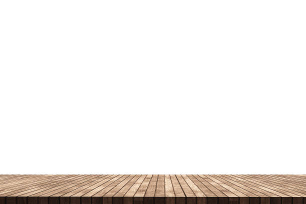 istock 3D Rendering, wooden top table on isolated white background 1297200229