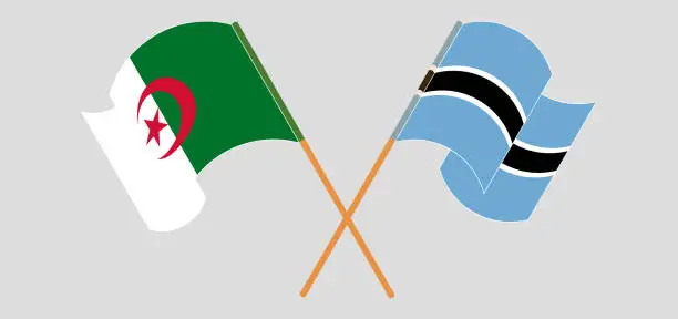 Vector illustration of Crossed and waving flags of Algeria and Botswana