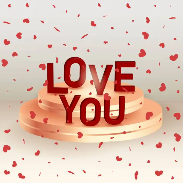 Vector illustration of Background with 3d lettering - love. Valentine's day concept, postcard, banner.