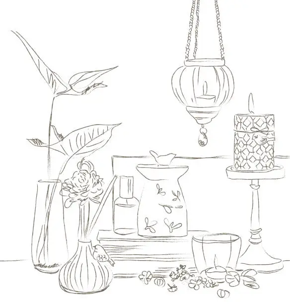 Vector illustration of Sketch style elegant home decoration fragrance drawing