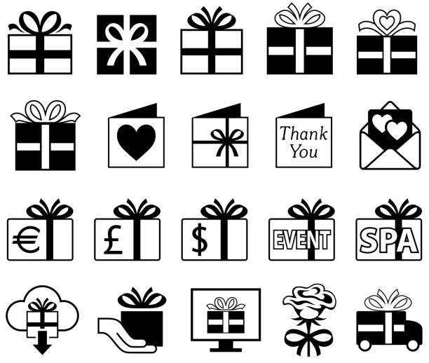 ilustraciones, imágenes clip art, dibujos animados e iconos de stock de cajas de regalo e iconos de tarjetas - heart shape christmas paper christmas gift