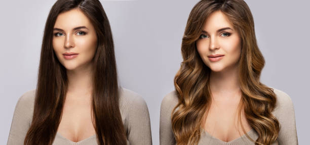 resultado da transformação. mulher com um cabelo bonito depois de tingir e estilizar. - hair care human hair women blond hair - fotografias e filmes do acervo