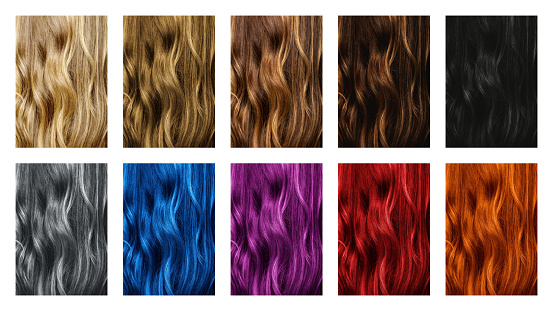 Various hair dyeing colors. Set of different hair color samples.