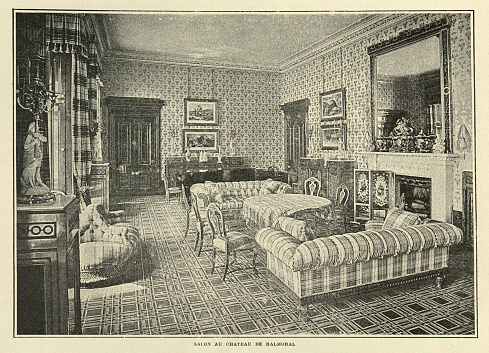 Vintage photograph of Salon at Balmoral, Scotland, 19th Century
