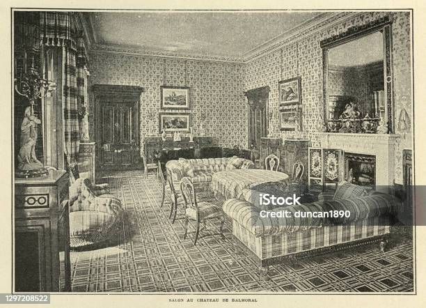 Vintage Photograph Of Salon At Balmoral Scotland 19th Century Stock Photo - Download Image Now