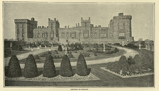 Vintage photograph of Windsor Castle and gardens, 19th Century