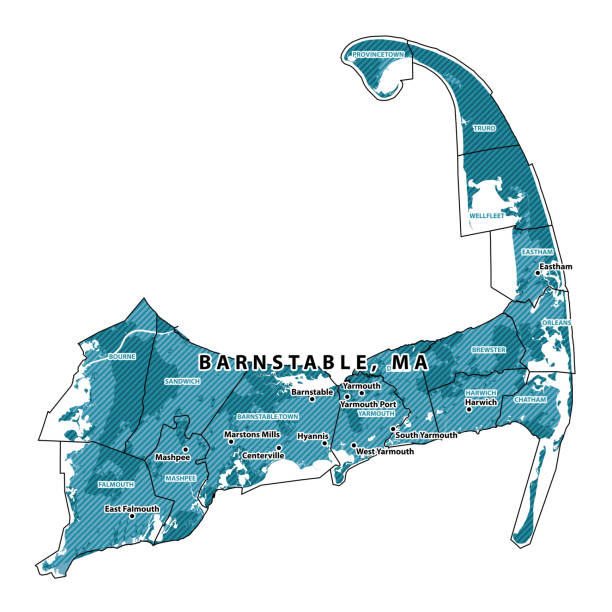 Massachusetts Barnstable County Vector Map Massachusetts Barnstable County Vector Map. Blue-gray striped design, light shapes are urban areas, dark shapes are rural areas. All source data is in the public domain. U.S. Census Bureau. Used Layer: Census Tiger Tabblock. cape cod stock illustrations