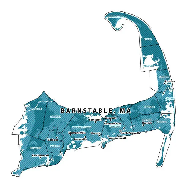 Vector illustration of Massachusetts Barnstable County Vector Map