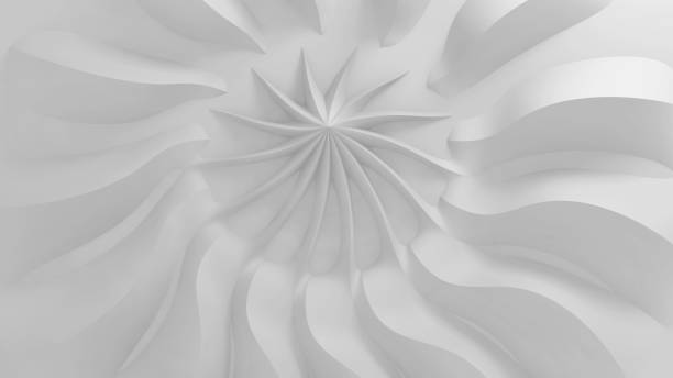 istock Modern abstract parametric three-dimensional background of a set of wavy swirling white three-dimensional petals converging in a cent. 3D illustration 1297209800