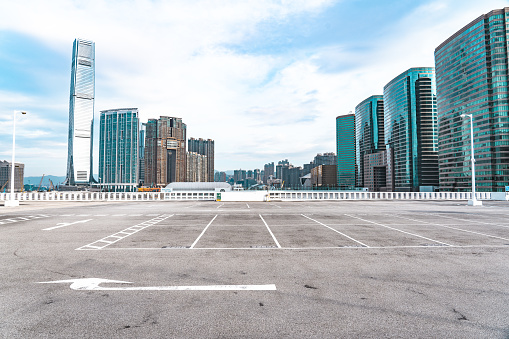 Parking space. Empty road asphalt background. Car lot parking space in underground city garage. Hidden underground carpark