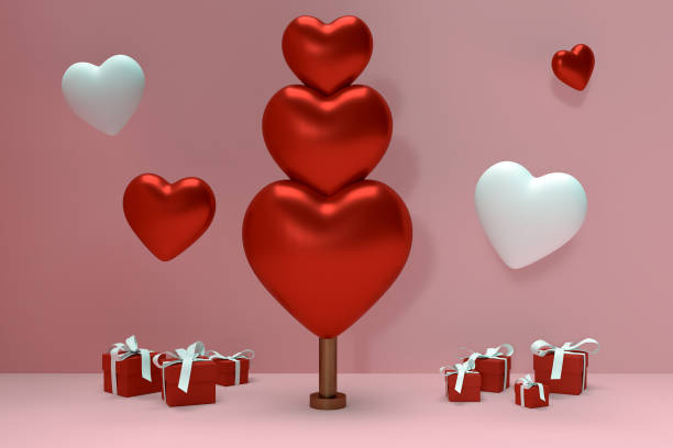 istock Heart shaped tree with gift boxes on the floor 1297211437