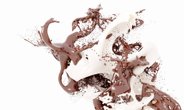 istock Dark chocolate and white milk splashes isolated on white background 1297211692