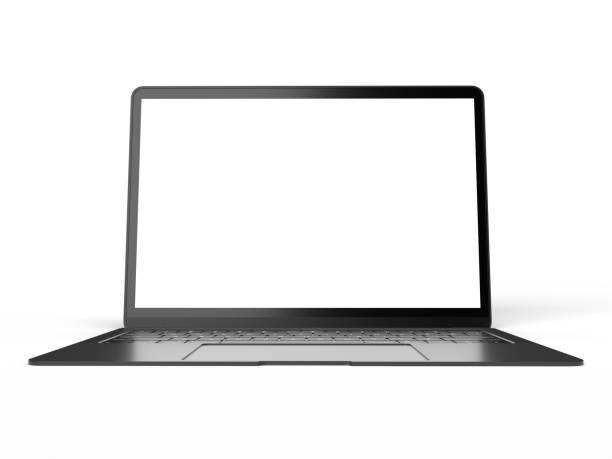 istock Modern computer laptop Open white screen isolated with clipping mask on white background for present advertising product or Webpage design mockup,3D render illustration 1297211829