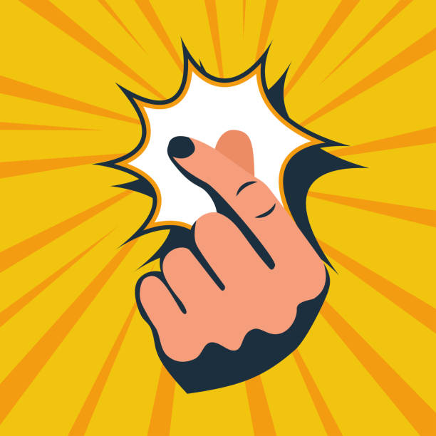 Snapping fingers. Clicking fingers. Magic gesture. Retro style Snapping fingers. Clicking fingers. Magic gesture. Retro style. Template for the print and web. Vector illustration flat design. Isolated on white background. click finger stock illustrations