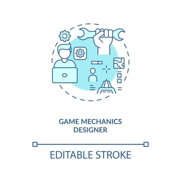 Game mechanics designer concept icon Game mechanics designer concept icon. Game designers types. Responsible for users experience. Employee idea thin line illustration. Vector isolated outline RGB color drawing. Editable stroke game developer stock illustrations