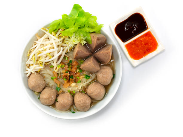 Bakso Meatballs Noodles with Soup stock photo