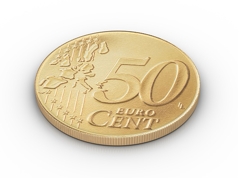 Fifty euro cent on a white background. 3d illustration.