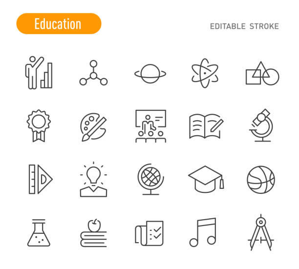 ilustraciones, imágenes clip art, dibujos animados e iconos de stock de iconos educativos - serie de líneas - trazo editable - drawing compass drawing work tool technology