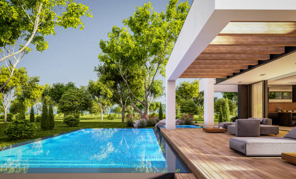 istock 3d rendering of modern house in luxurious style in evening 1297218664