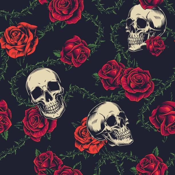 100+ Skull Rose Thorn Vector Stock Illustrations, Royalty-Free