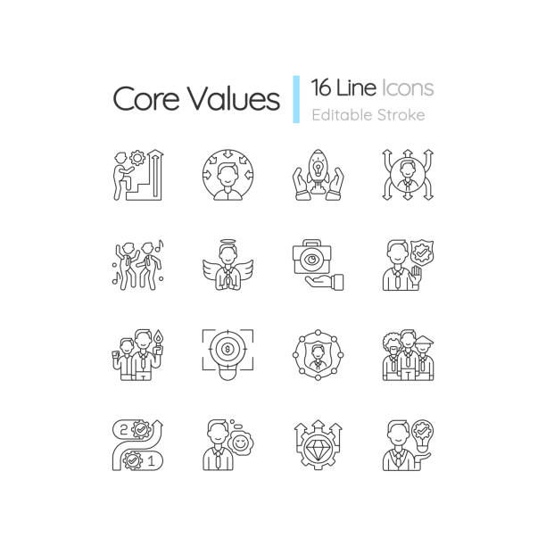 Core values linear icons set Core values linear icons set. Persistence and determination in work. Corporate mission. Company ethics. Customizable thin line contour symbols. Isolated vector outline illustrations. Editable stroke humility stock illustrations