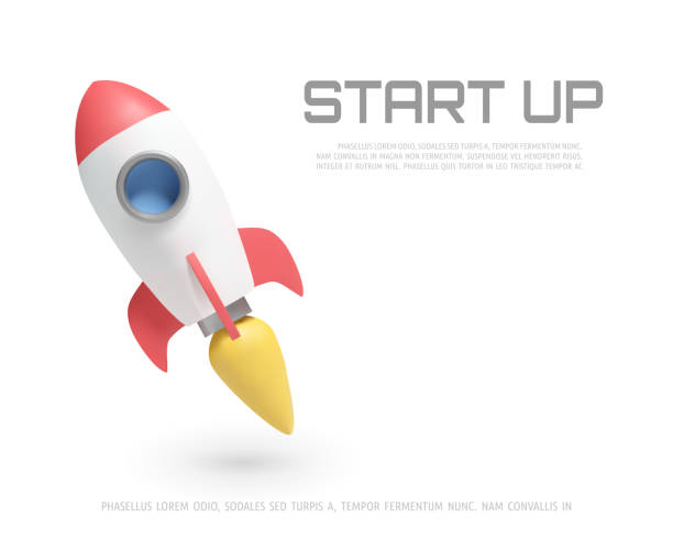 illustration von rakete und kopie randaliert platz für start-up-geschäft und bitcoins werben. - rakete stock-grafiken, -clipart, -cartoons und -symbole