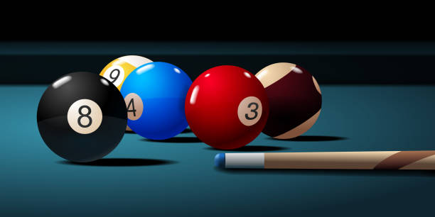 ilustrações de stock, clip art, desenhos animados e ícones de billiard table with cue and balls - snooker