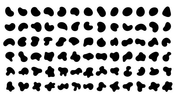 vektorflüssigkeit schatten zufällige formen. schwarzer würfel lässt einfache formen fallen. - organische form stock-grafiken, -clipart, -cartoons und -symbole