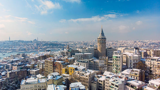 Istanbul, Turkey during a snowstorm sun