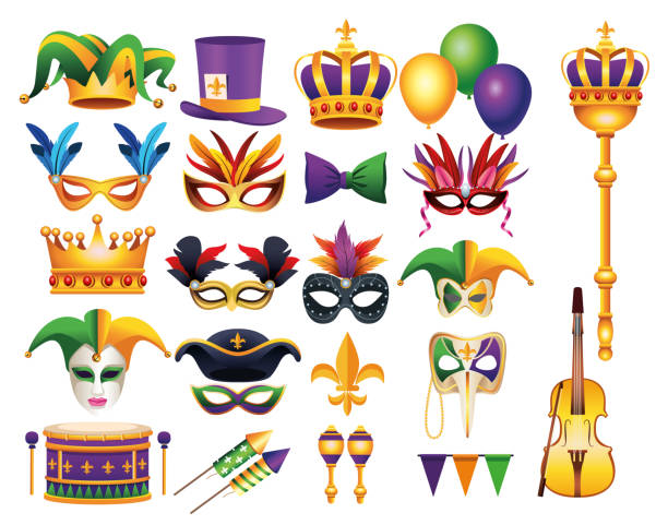 istock bundle of twenty two mardi gras carnival celebration set icons 1297235899