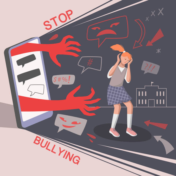 ilustraciones, imágenes clip art, dibujos animados e iconos de stock de acoso cibernético en las redes sociales. - bullying