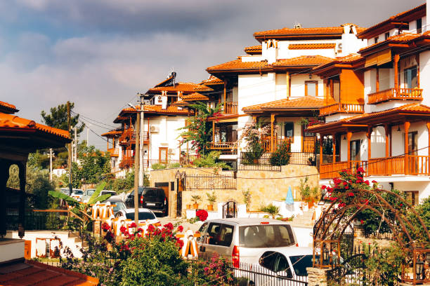 Seaside town Akyaka with its beautiful houses. Seaside town Akyaka, Ula district of Mugla province in southwestern Turkey. kekova stock pictures, royalty-free photos & images