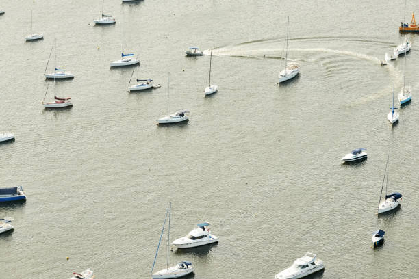 Aerial view of sailboats and yachts in bay of Guanabara in Rio de Janeiro, Brazil