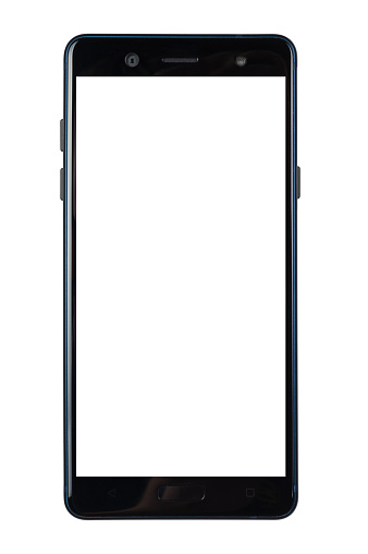 teléfono inteligente negro con pantalla blanca fondo blanco aislado photo