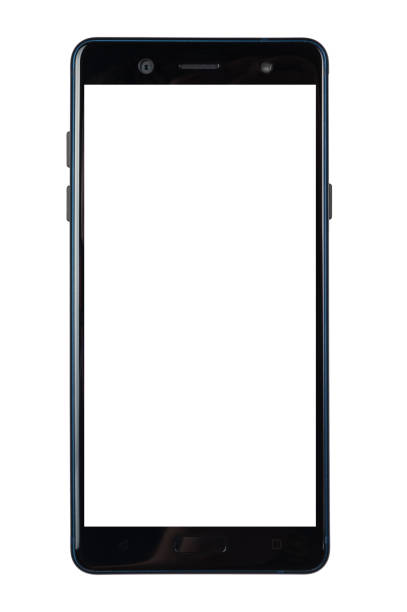 черный смартфон с белым экраном изолированный белый фон - android phone стоковые фото и изображения