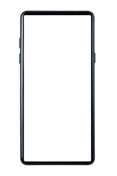 black smart phone with white screen isolated white background