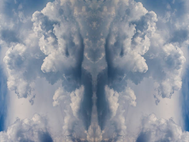 Psychedelic Clouds Faces, Symmetrical Kaleidoscope Mirror, Abstract Background.